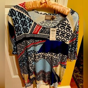 Chicos NWT Patchwork Style Geometric Print Boho Top, Size 2